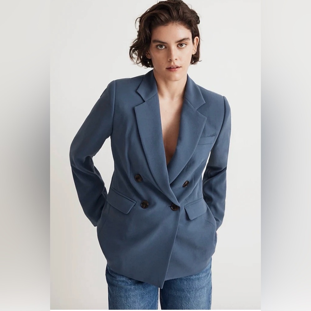 MADEWELL The Rosedale Blazer in Crepe Slate Blue Size 8 - Picture 2 of 16